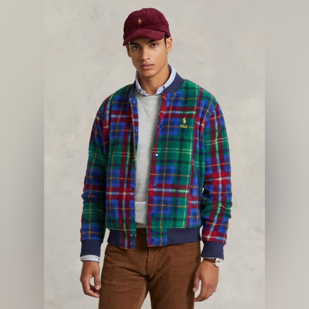 Polo Ralph Lauren Plaid Pile Fleece Baseball Jacket Varsity Men’s Size XXL $298